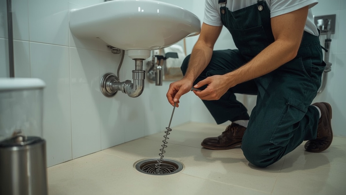 Professionelle Rohrreinigung am Waschbecken-Siphon durch einen Techniker in Wien